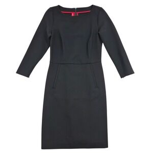 Spanx Womens Black Ponte Sheath Dress 3/4 Sleeve Scoop Neck Pockets XS